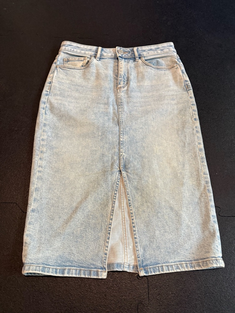 LOFT Light Wash Denim Midi Skirt with Front Slit